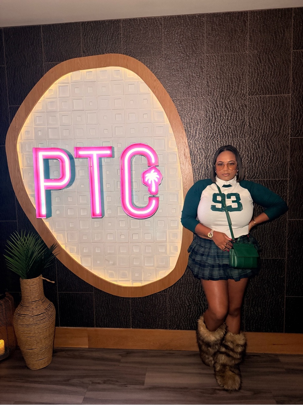 No Boundaries Green and White '93' Raglan Top with Plaid Mini Skirt Set